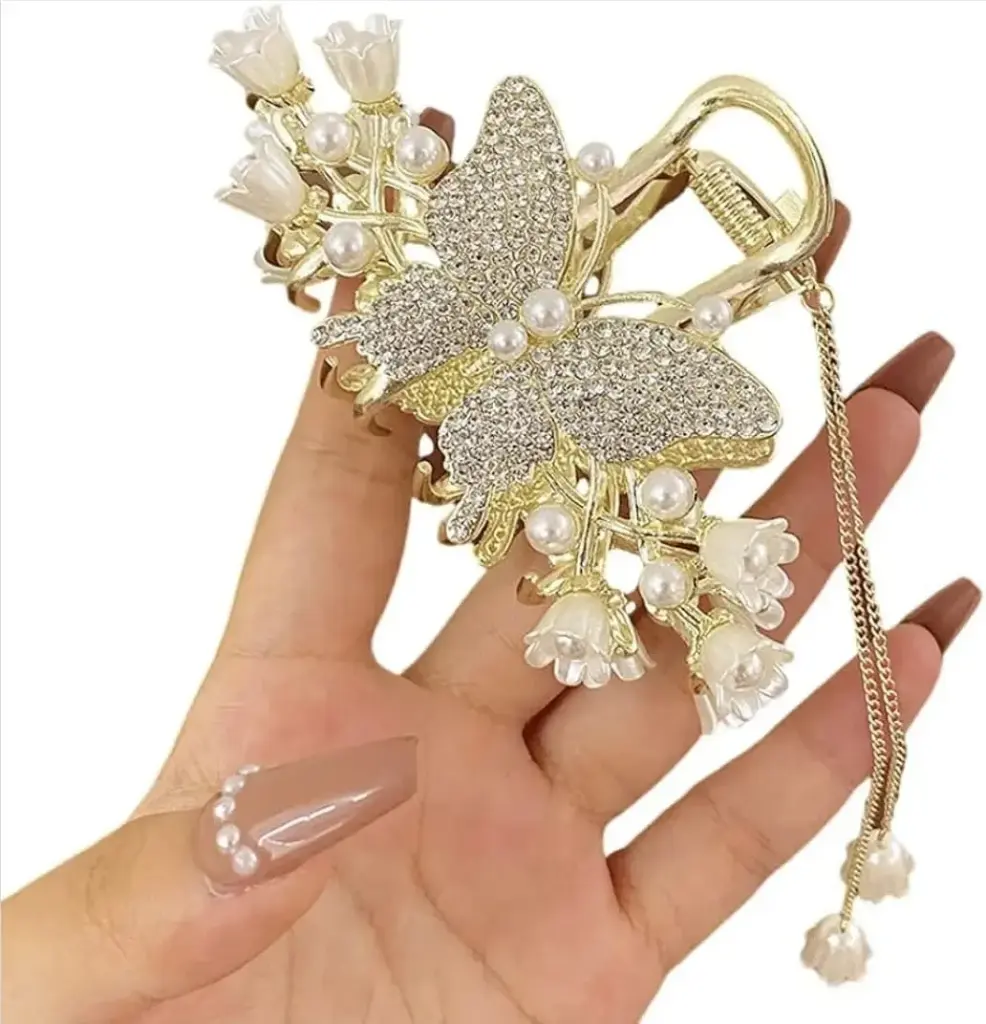 Rhinestone Golden Butterfly Hair Claw