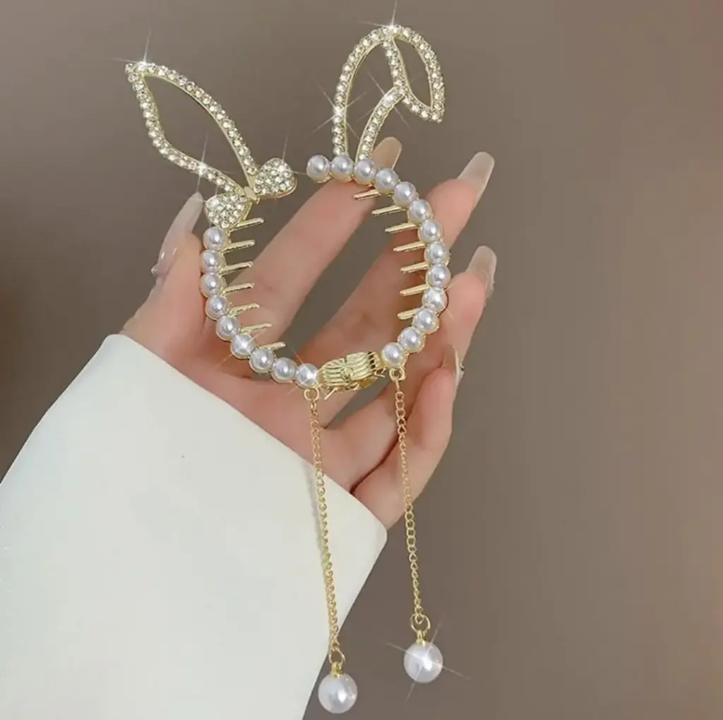 Rhinestone Hair Bun Clip Rabbit