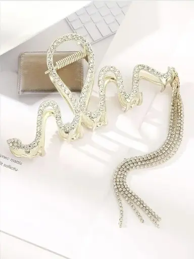 [9180] Rhinestone Metal Hair Claw Zig Zag