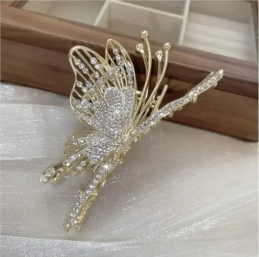 [9180_1] Rhinestone Butterfly Metal Hair Claw