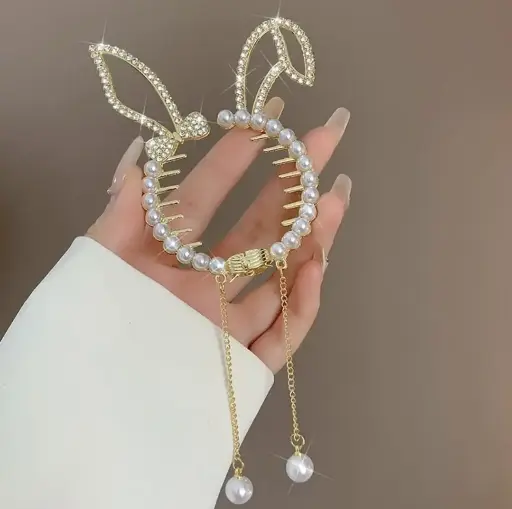 [9155] Rhinestone Hair Bun Clip Rabbit